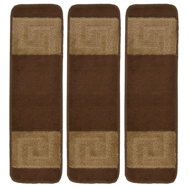 Millenium Stair Tread Treads Greek Key Design Indoor Skid Slip Resistant Carpet Stair Tread Treads Greek Key Design Machine Washable 8 /½ inch x 30 inch 1 Piece, Meander Beige